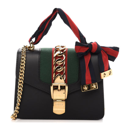 Gucci Calfskin Mini Sylvie Chain Shoulder Bag Black 1 of 11