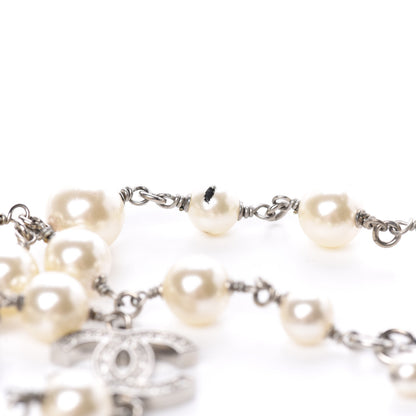 Chanel Crystal Pearl CC Long Necklace Silver 7 of 8