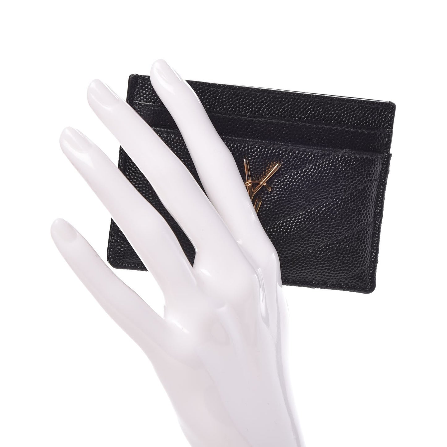 Grain De Poudre Matelasse Chevron Monogram Credit Card Case Black