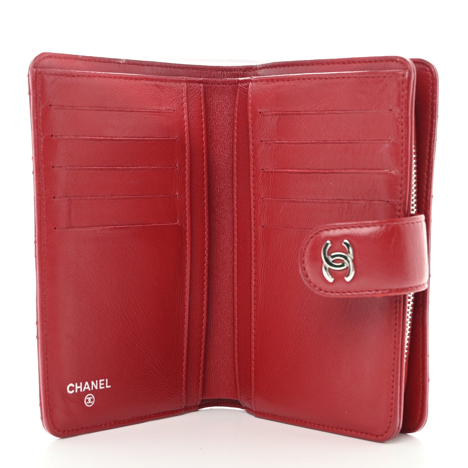 Chanel Lambskin Quilted Zipped Pocket Wallet Red 5 of 8