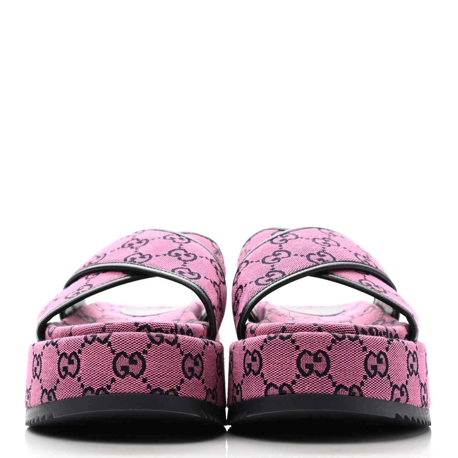 Gucci Monogram Multicolor Criss Cross Platform Slide Sandals 39 Pink Blue 2 of 8