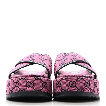Gucci Monogram Multicolor Criss Cross Platform Slide Sandals 39 Pink Blue 2 of 8