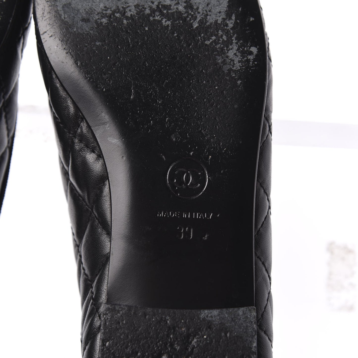 Aged Calfskin Quilted CC Cap Toe Ballerina Flats 39 Black