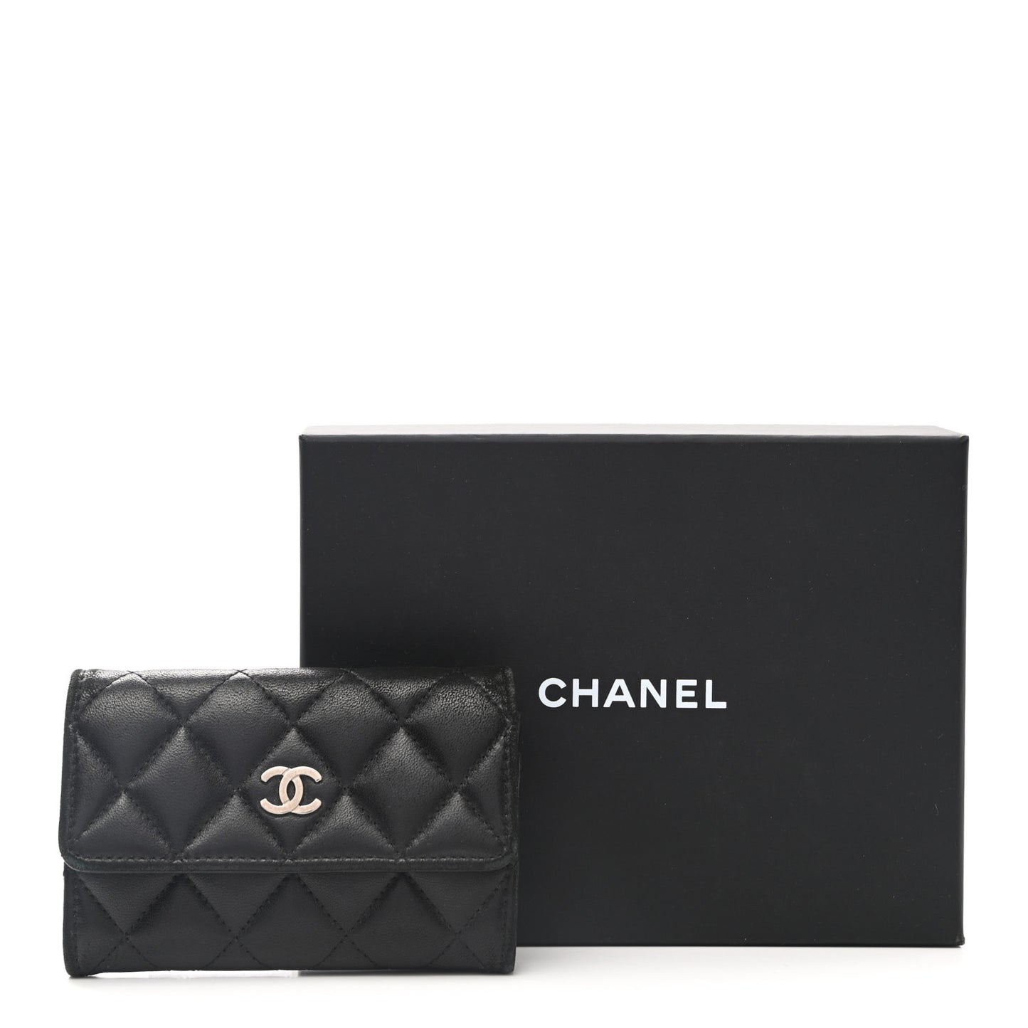 Lambskin Quilted Flap Card Holder Wallet Black
