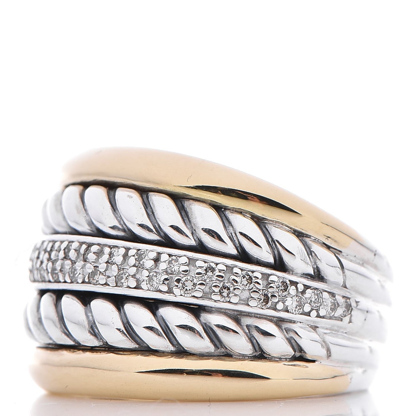 Sterling Silver 18K Yellow Gold Diamond Wide Cable Ring 54 7