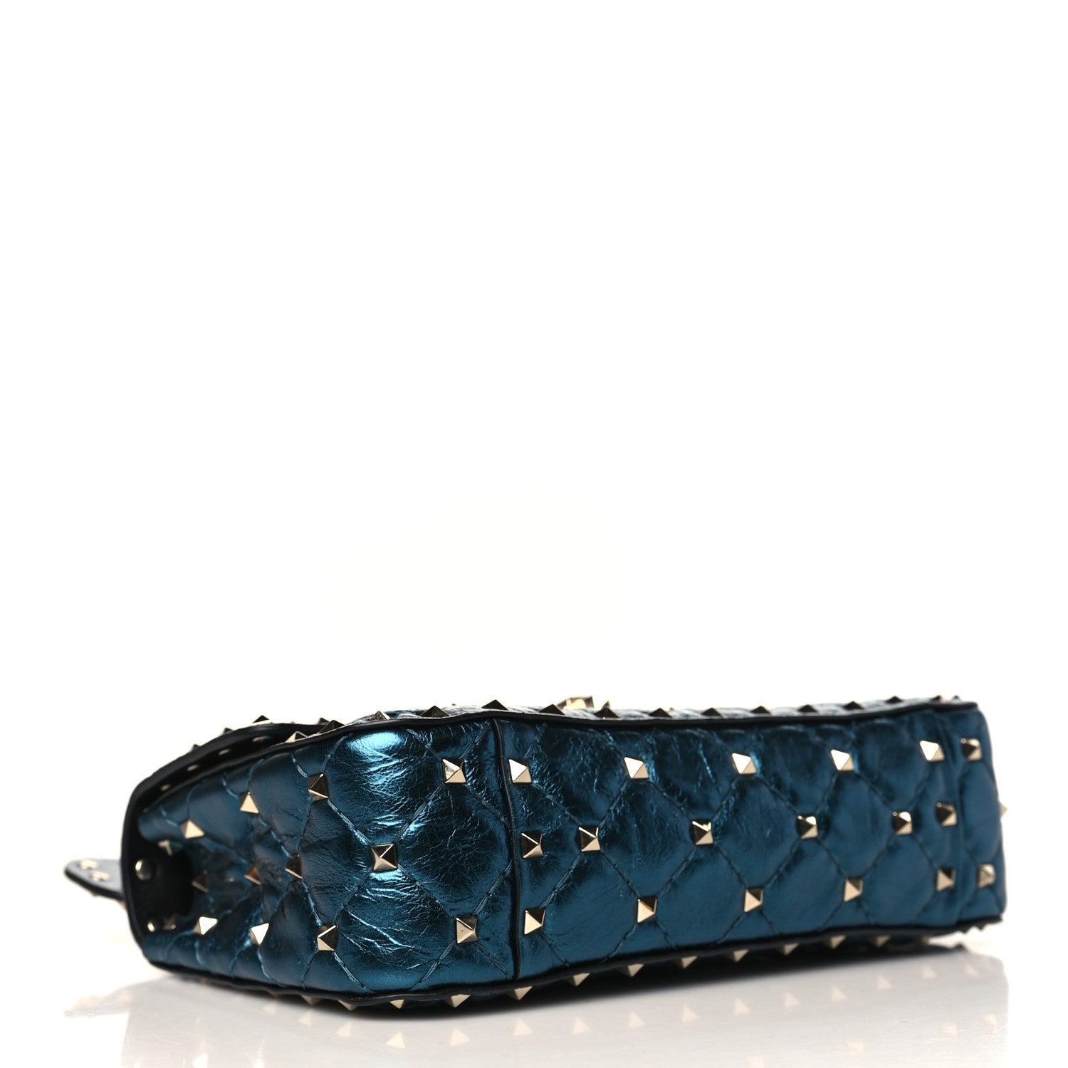 Valentino Garavani Metallic Wrinkled Lambskin Small Rockstud Spike Shoulder Bag Peacock 4 of 8