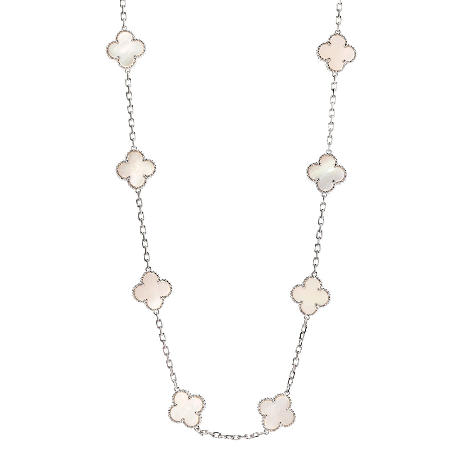 Van Cleef & Arpels 18K White Gold Mother of Pearl 20 Motifs Vintage Alhambra Necklace 1 of 7