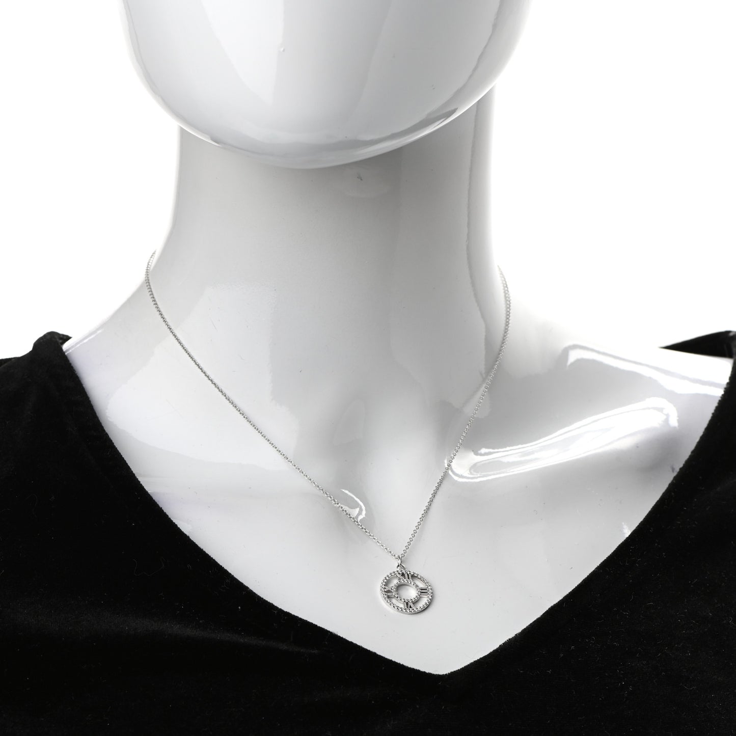 18K White Gold Diamond Small Atlas Open Pave Pendant Necklace