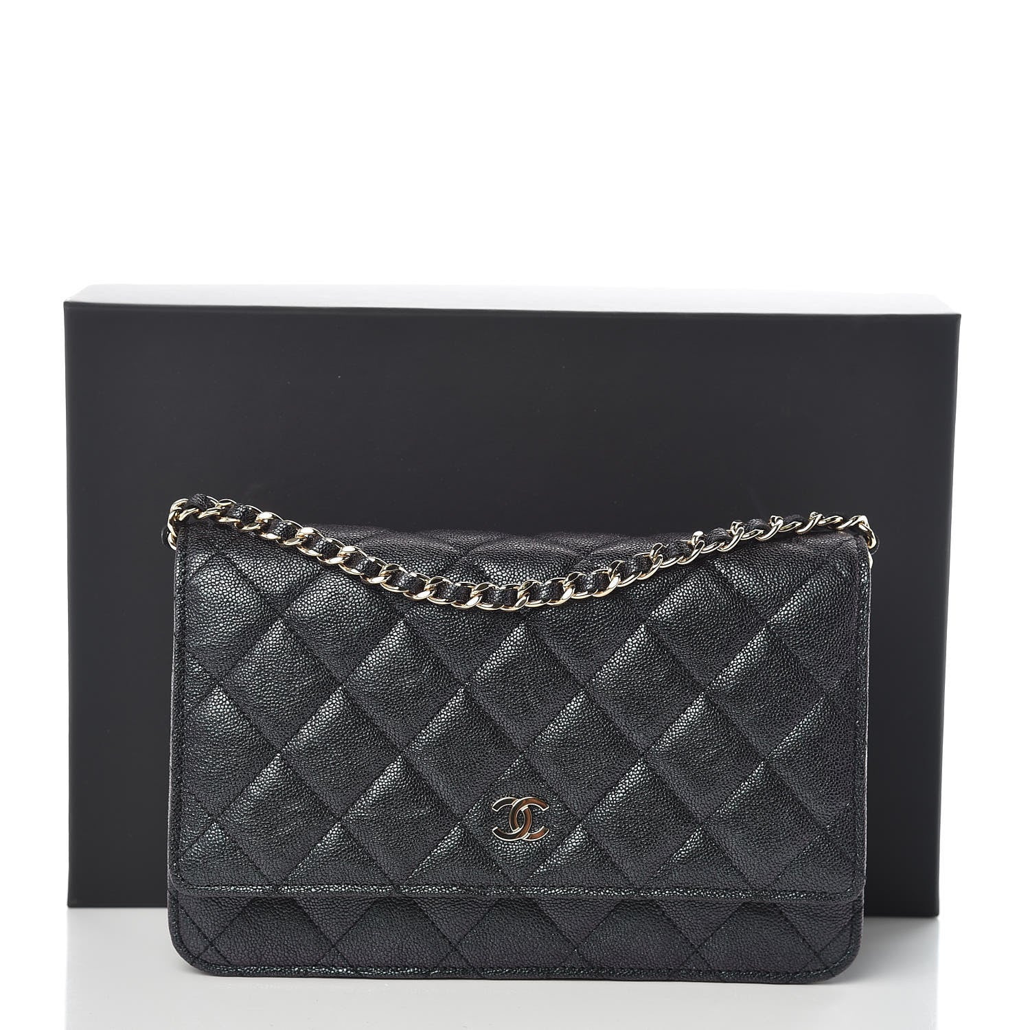 Chanel Iridescent Caviar Quilted Wallet On Chain WOC Black 11 of 11