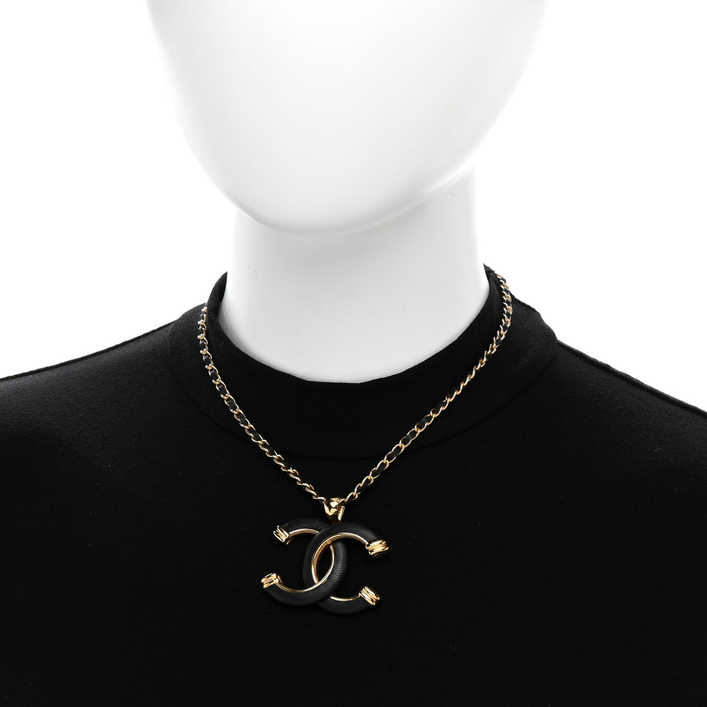 Metal Lambskin Chain CC Necklace Black Gold