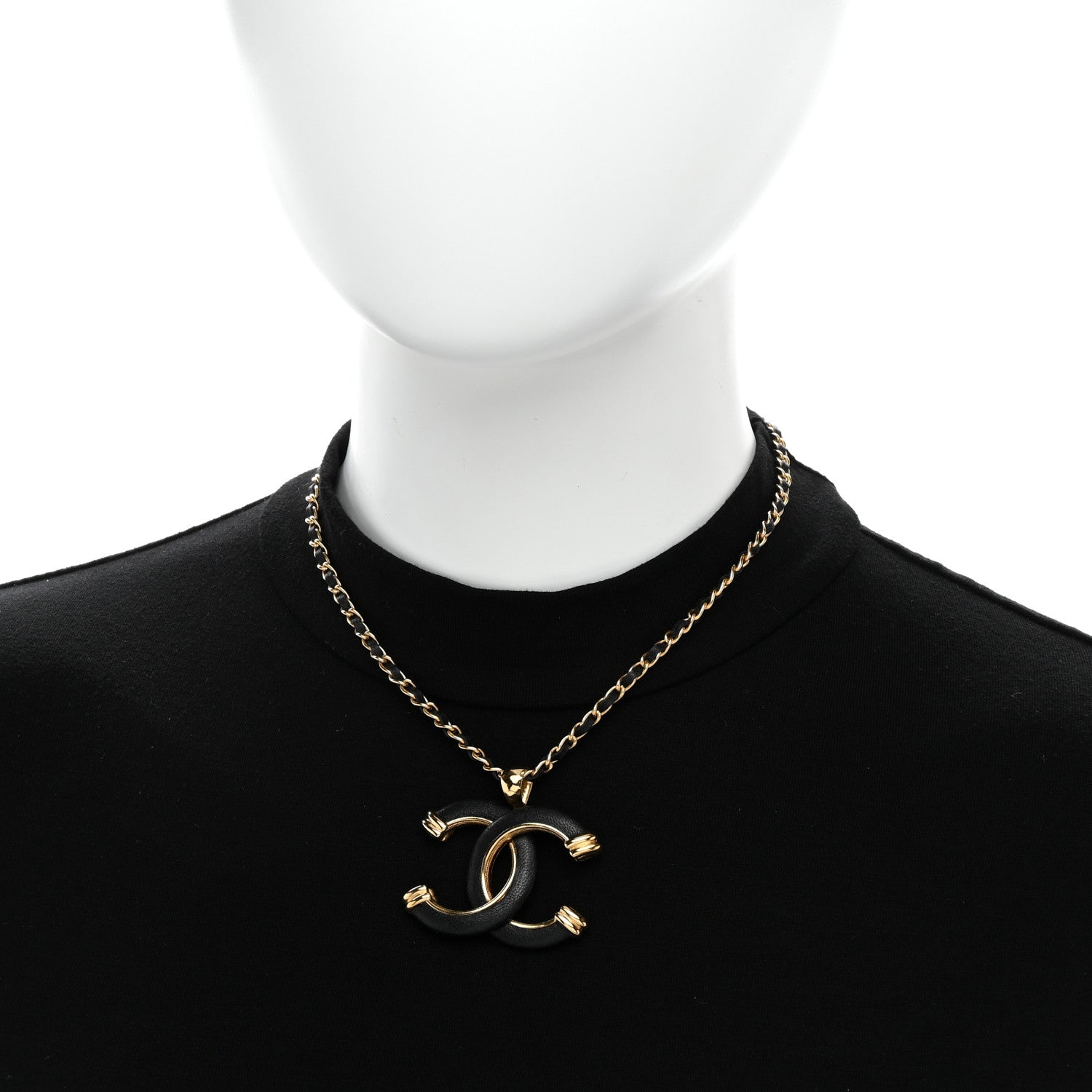 Chanel Metal Lambskin Chain CC Necklace Black Gold 2 of 6