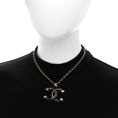 Chanel Metal Lambskin Chain CC Necklace Black Gold 2 of 6
