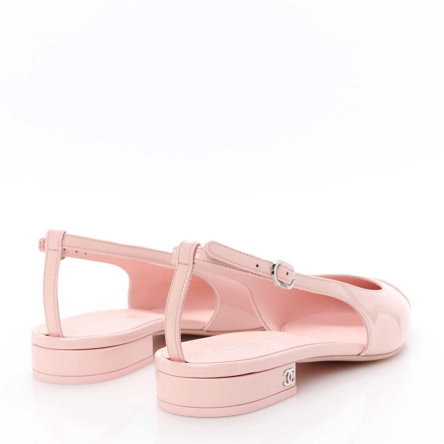 Patent Calfskin Cap Toe Slingback Flats 37.5 Light Pink