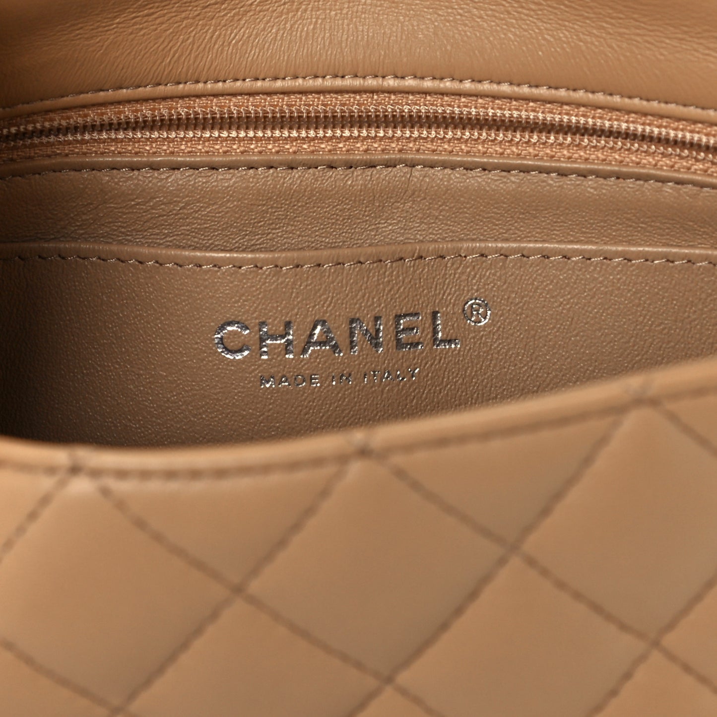 Lambskin Quilted Mini Rectangular Flap Beige