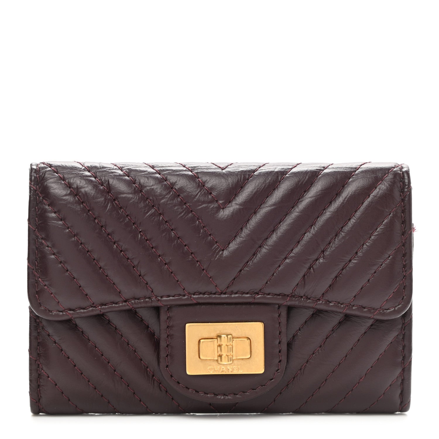 Chanel Aged Calfskin Chevron Quilted Small Reissue Flap Wallet Burgundy 1 of 9