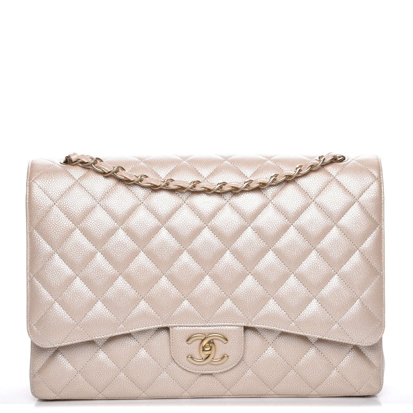 Metallic Caviar Maxi Double Flap Light Gold