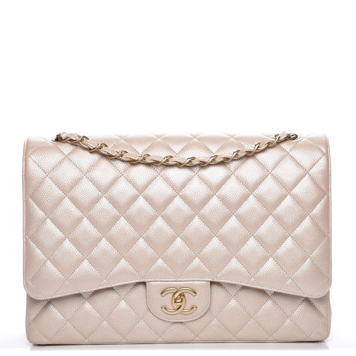 Chanel Metallic Caviar Maxi Double Flap Light Gold 1 of 8