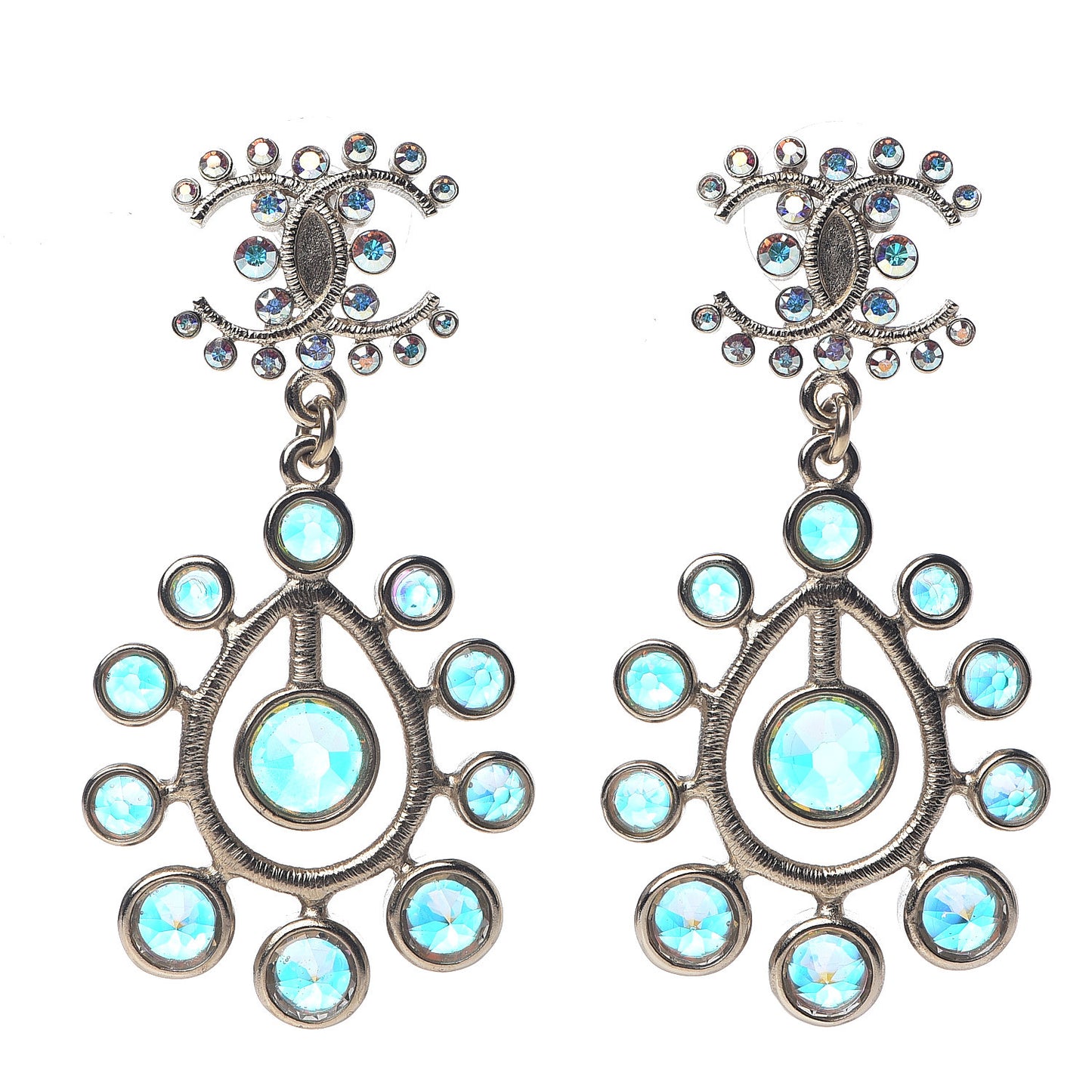 Iridescent Crystal CC Drop Earrings Gold