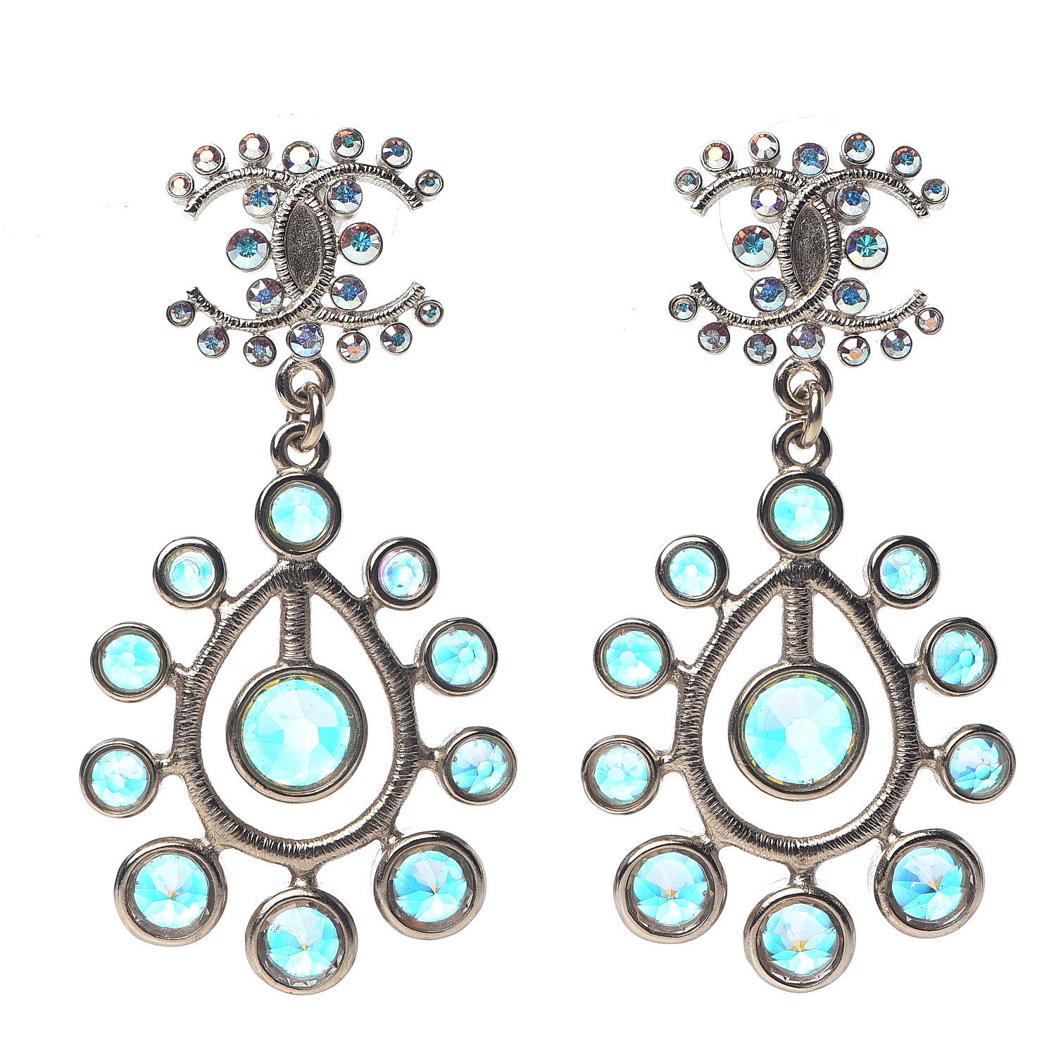 Chanel Iridescent Crystal CC Drop Earrings Gold 1 of 4