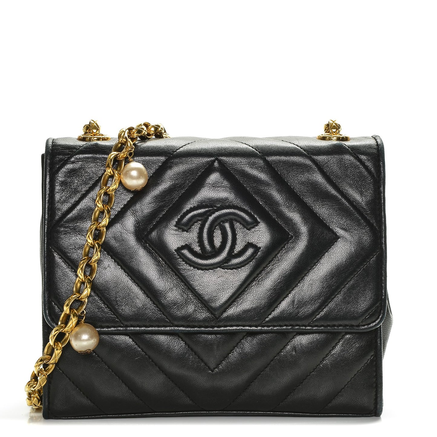Lambskin Chevron Quilted Mini Flap Black