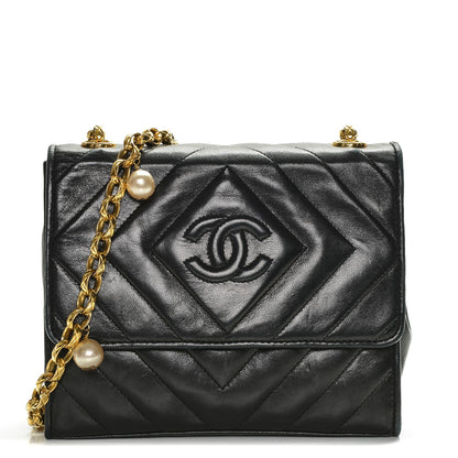 Chanel Lambskin Chevron Quilted Mini Flap Black 1 of 8