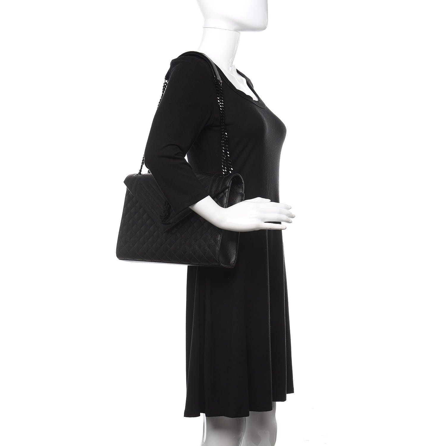 Saint Laurent Grain De Poudre Textured Mixed Matelasse Large Triquilt Monogram Monochrome Satchel Black 2 of 9