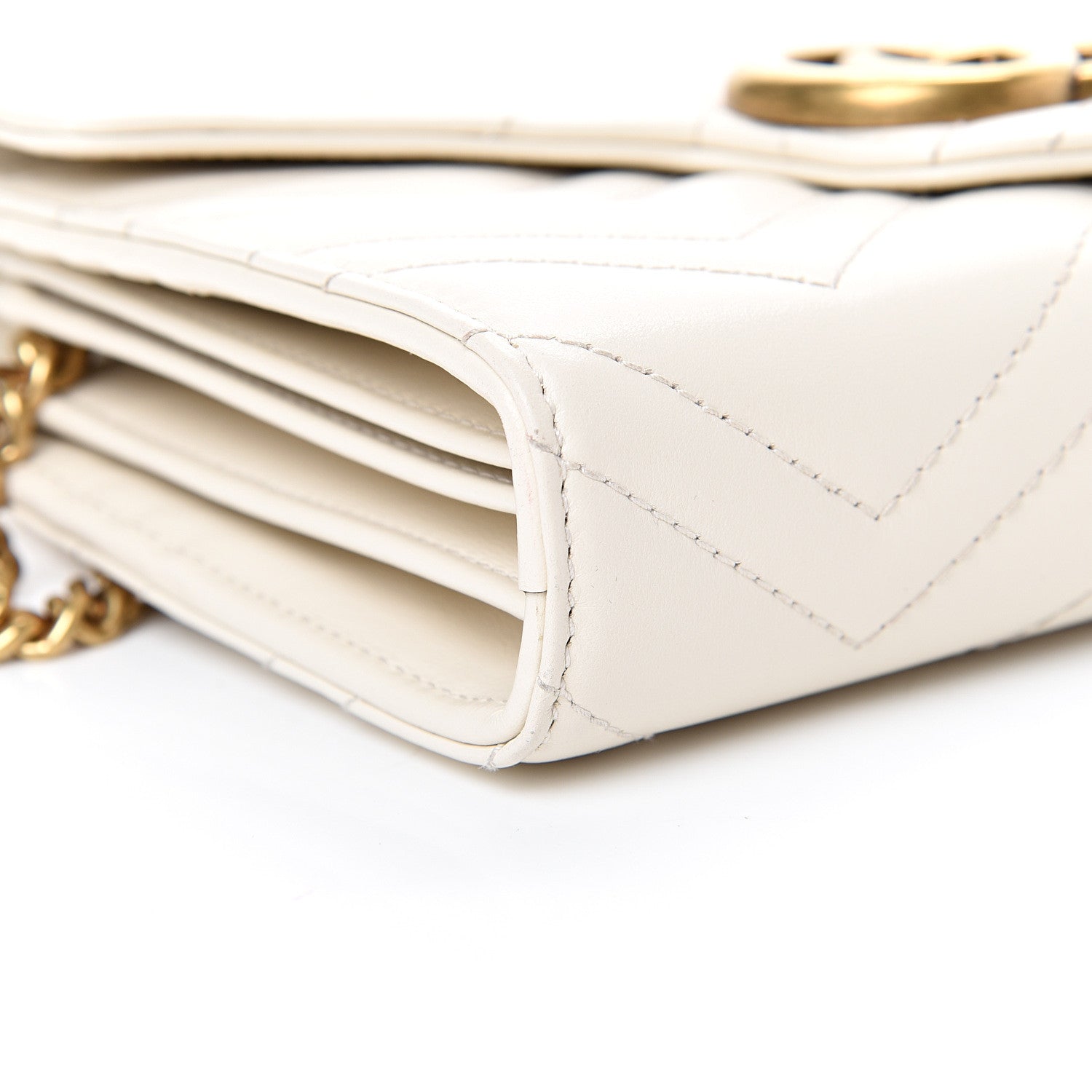 Gucci Calfskin Matelasse GG Marmont Chain Wallet Mystic White 8 of 11