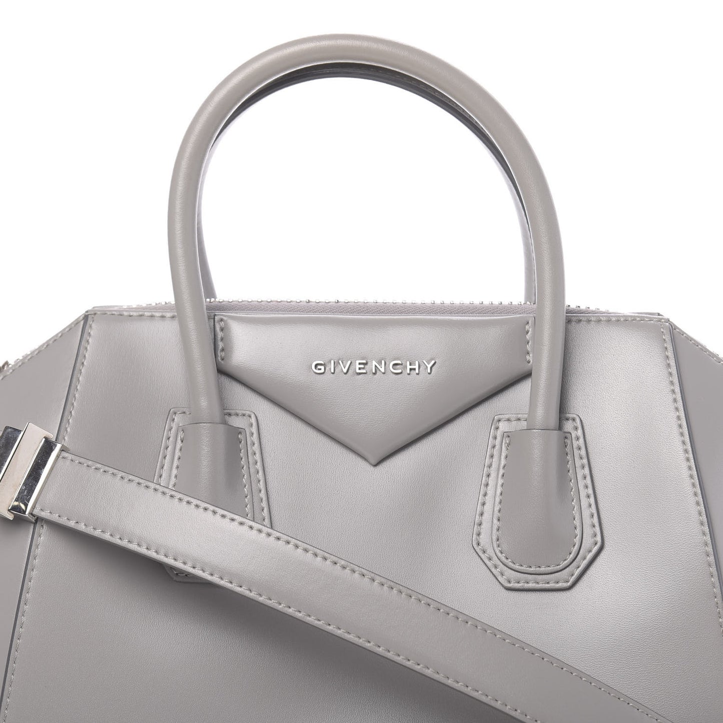 Shiny Lord Calfskin Small Antigona Pearl Grey