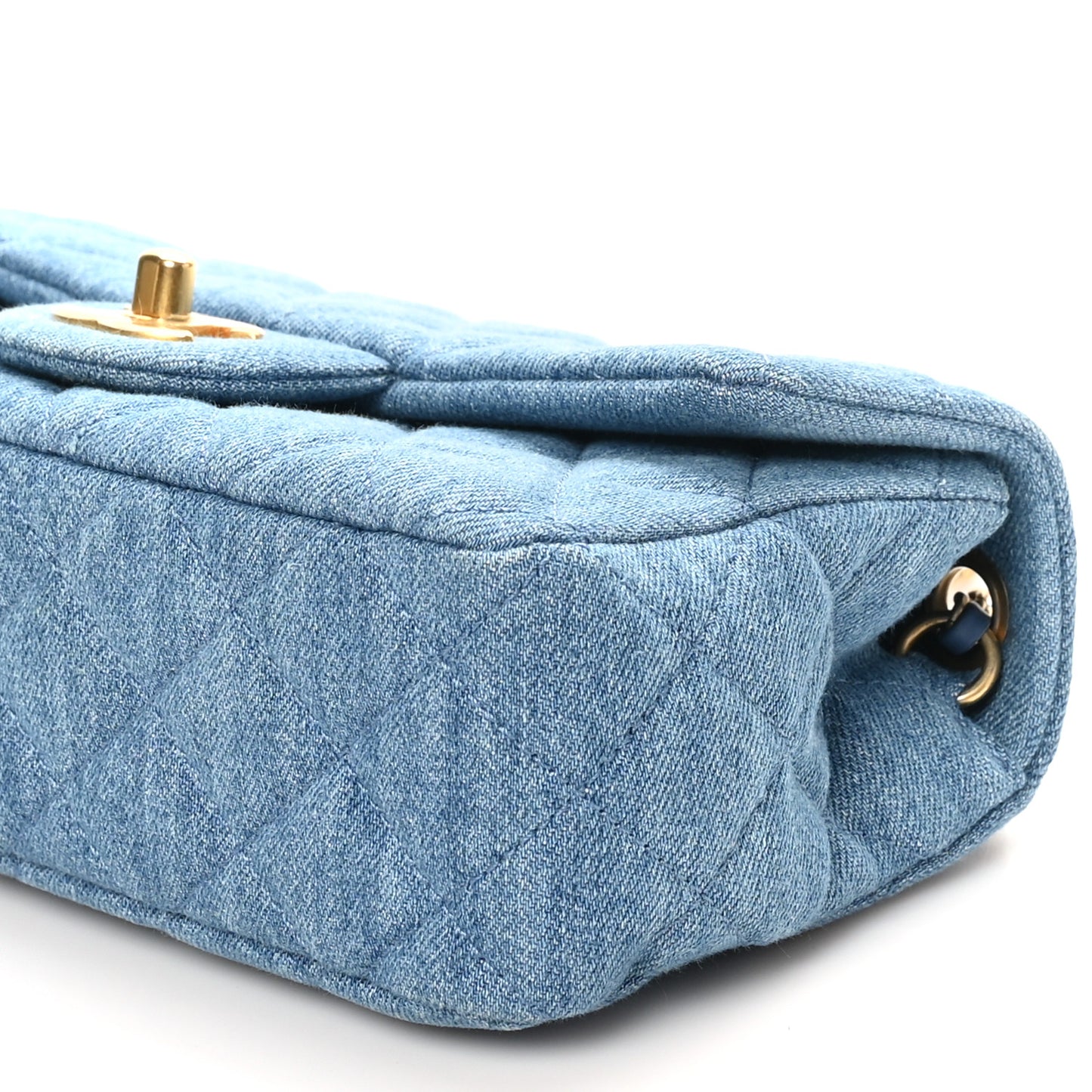 Denim Quilted Mini Pearl Crush Rectangular Flap Blue