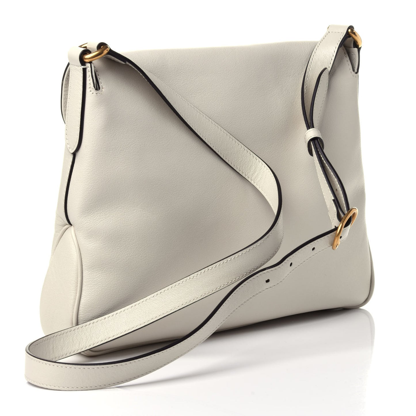 New Sakai Calfskin Lux Medium Dahlia Messenger Shoulder Bag Mystic White
