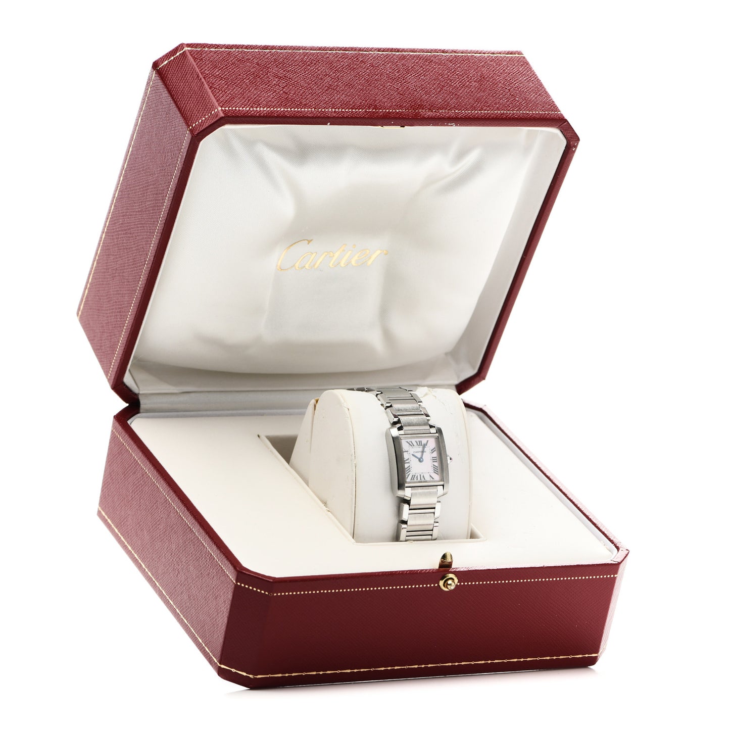 Stainless Steel Pink Mother of Pearl 20mm Tank Francaise Quartz Watch