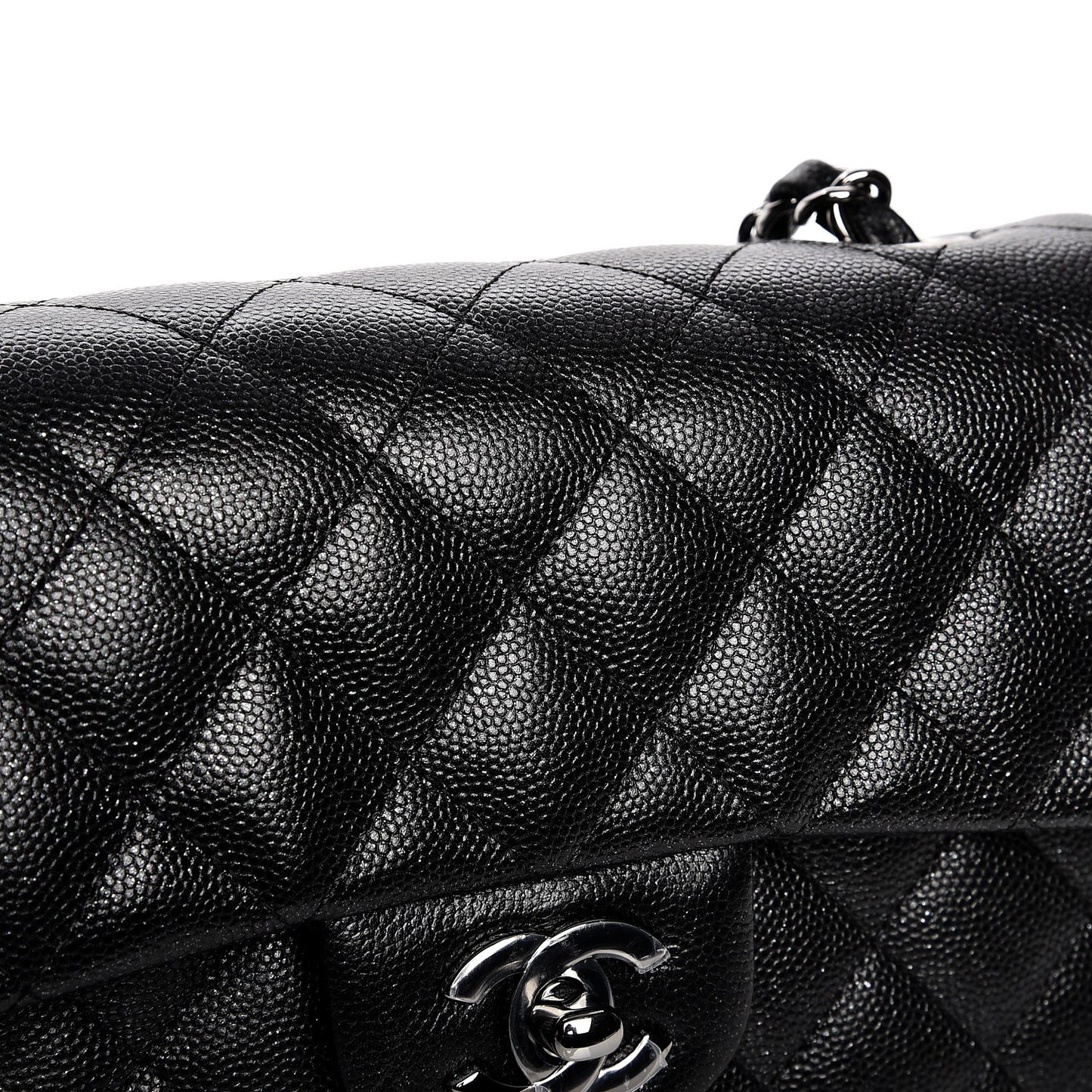 Iridescent Caviar Quilted Mini Rectangular Flap Black