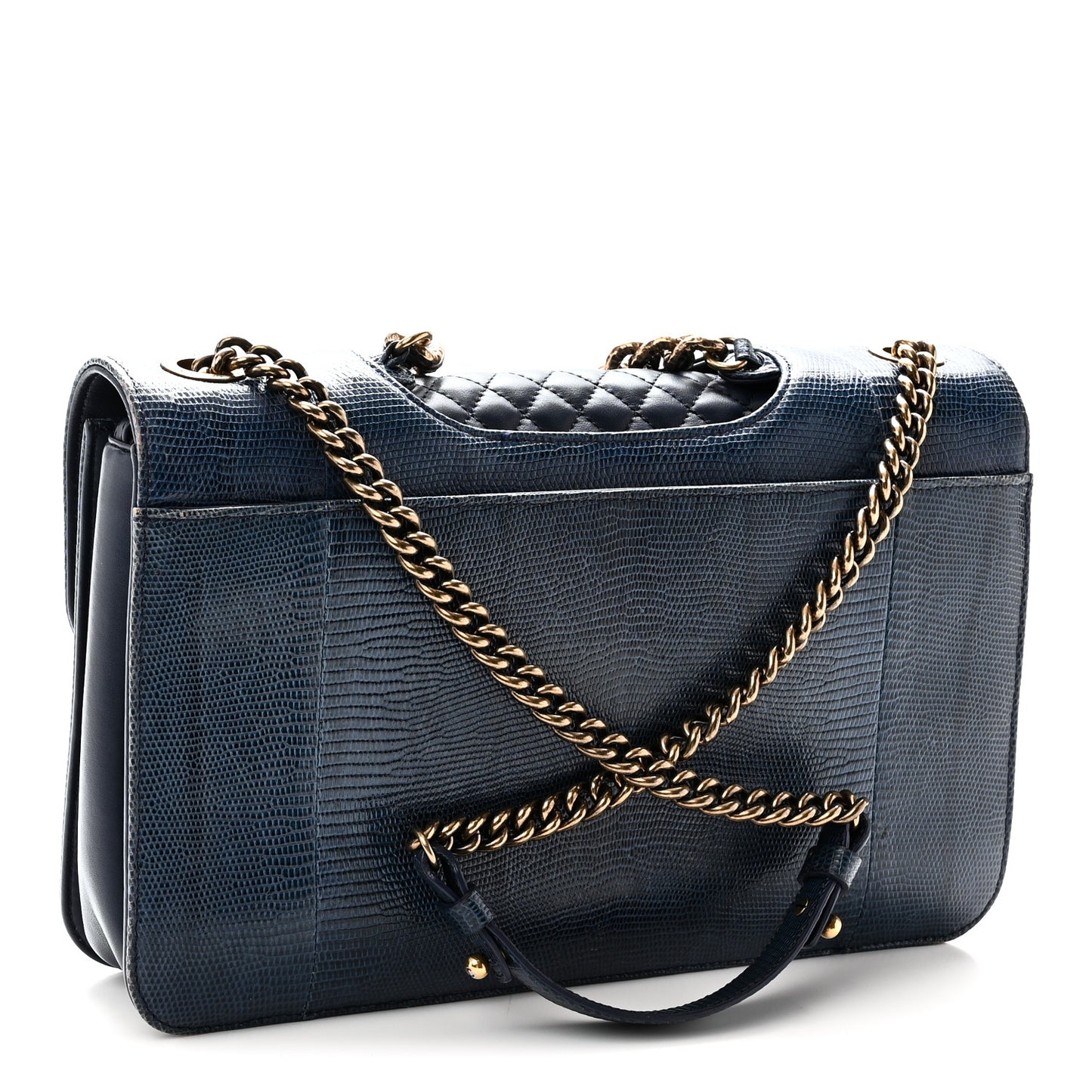 Lizard Lambskin Quilted Large Perfect Edge Flap Blue