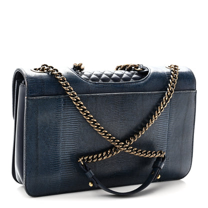 Chanel Lizard Lambskin Quilted Large Perfect Edge Flap Blue 3 of 10