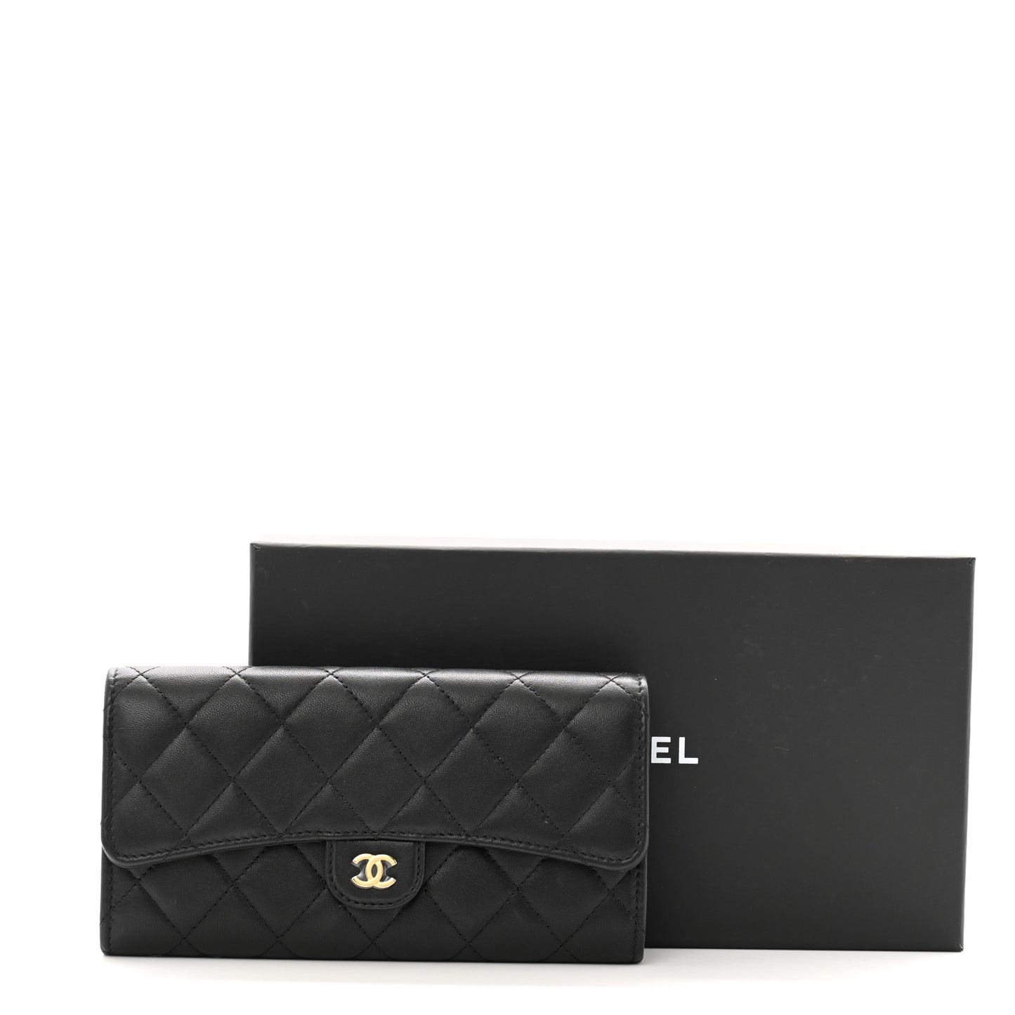 Lambskin Quilted Large Flap Wallet Black