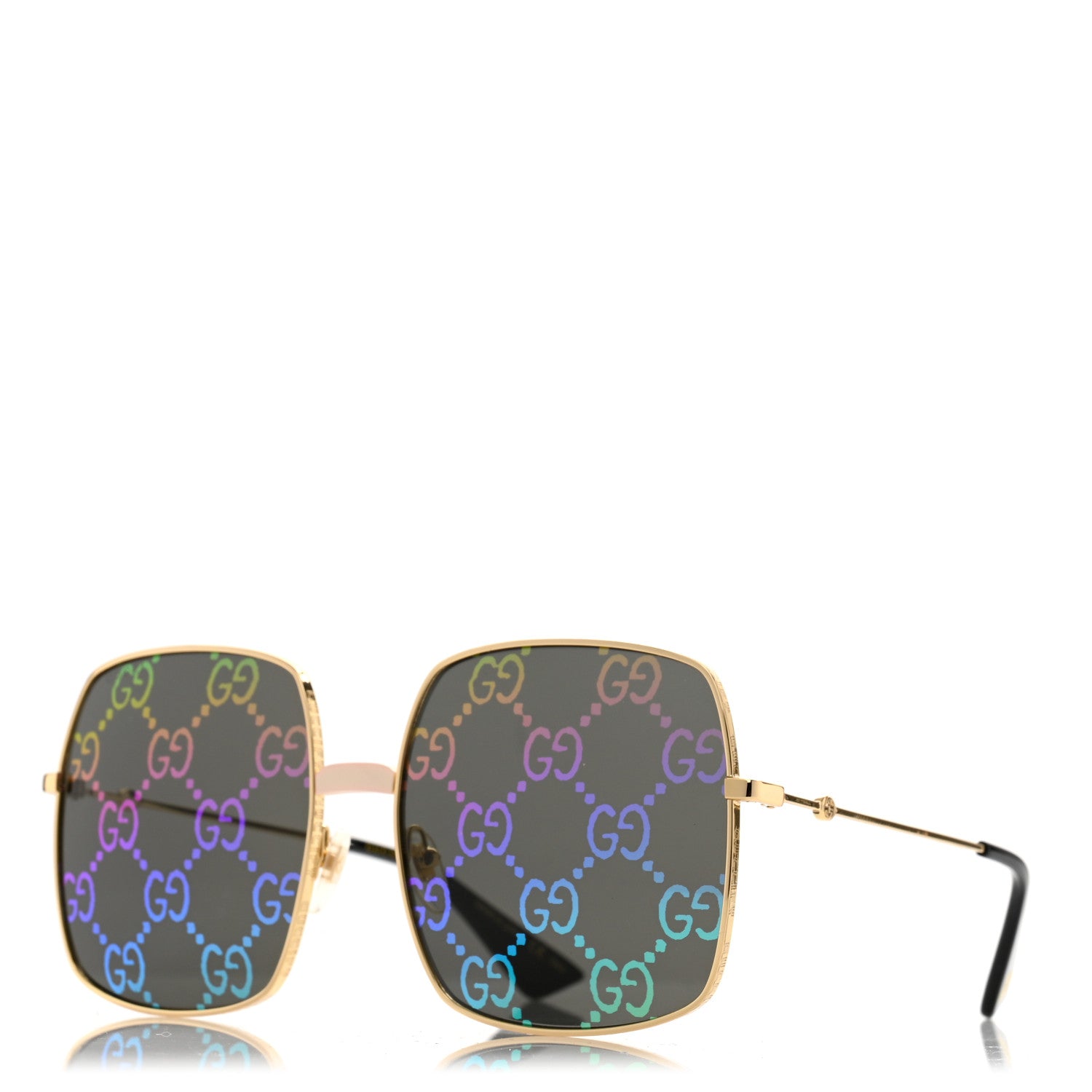 Gucci Metal Rectangular Frame Sunglasses GG0414S Gold Multicolor 1 of 8