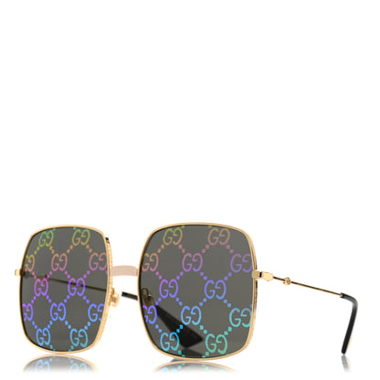 Gucci Metal Rectangular Frame Sunglasses GG0414S Gold Multicolor 1 of 8