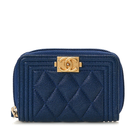 Chanel Caviar Quilted Boy Zip Around Coin Purse Wallet Navy Blue 1 of 10