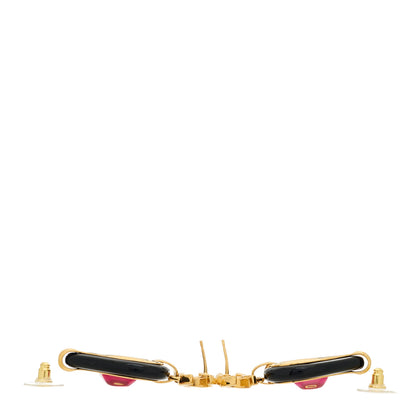 Chanel Resin Heart CC Drop Earrings Black Pink Gold 3 of 4