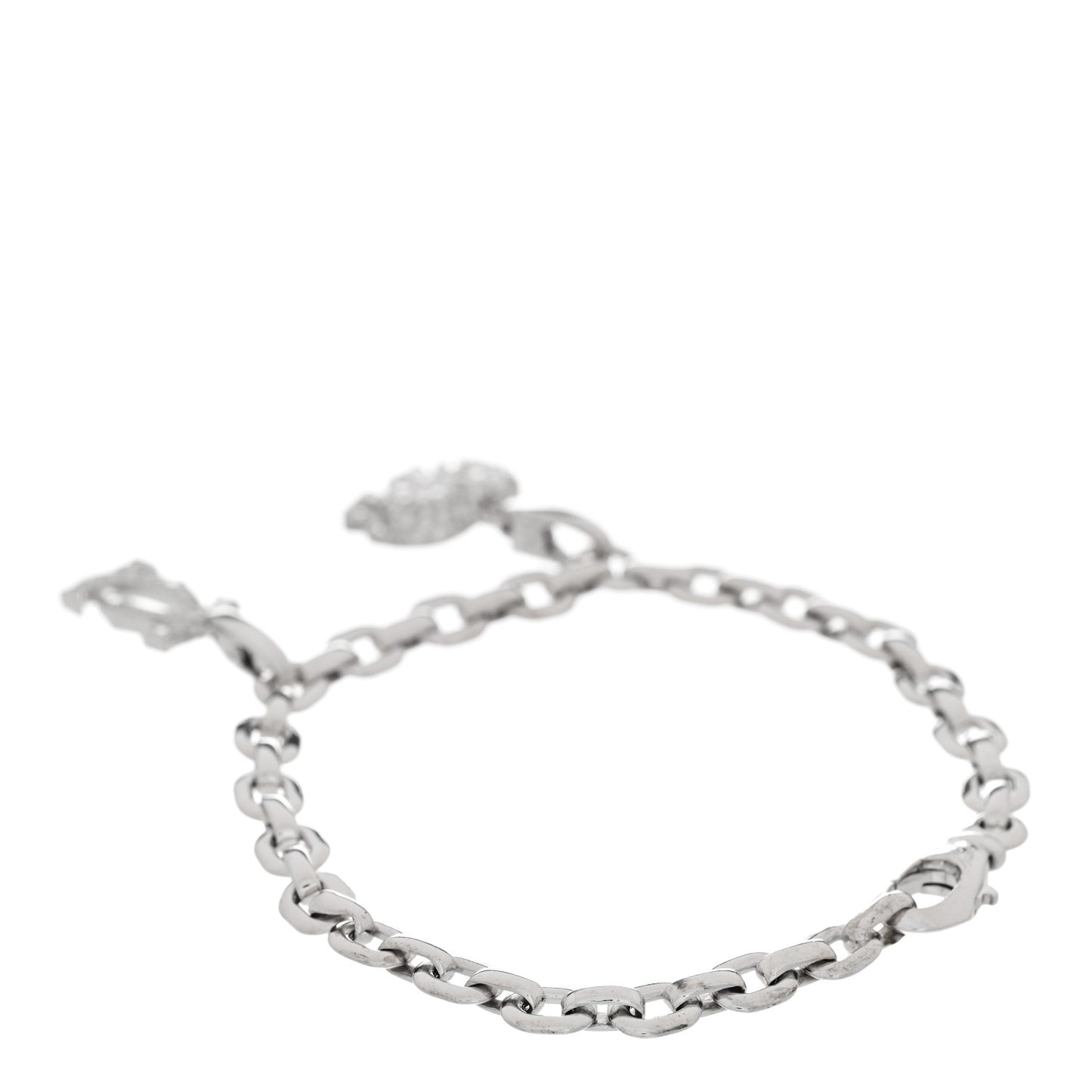 18K White Gold Diamond Emerald Double C Penelope Elephant Charm Bracelet