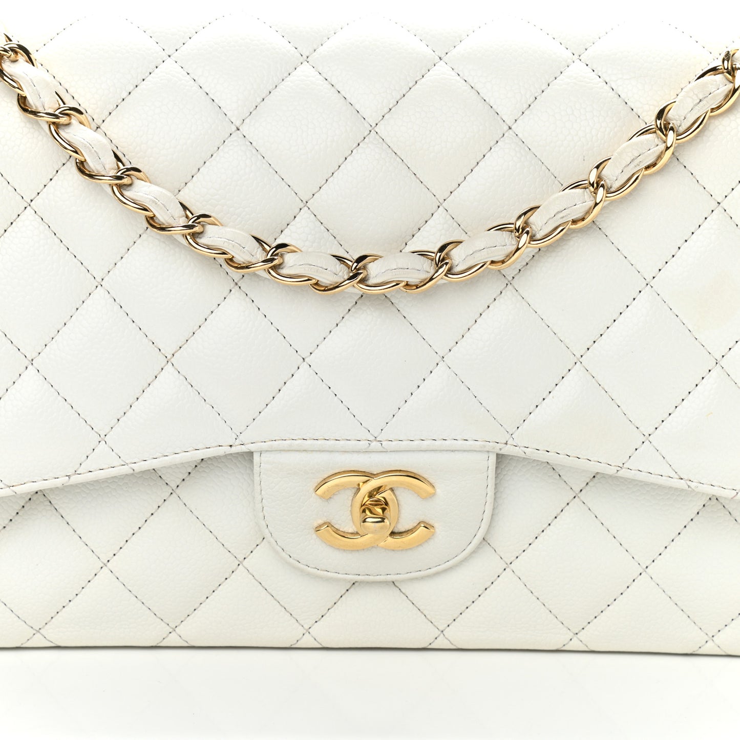 Caviar Quilted Jumbo Double Flap White