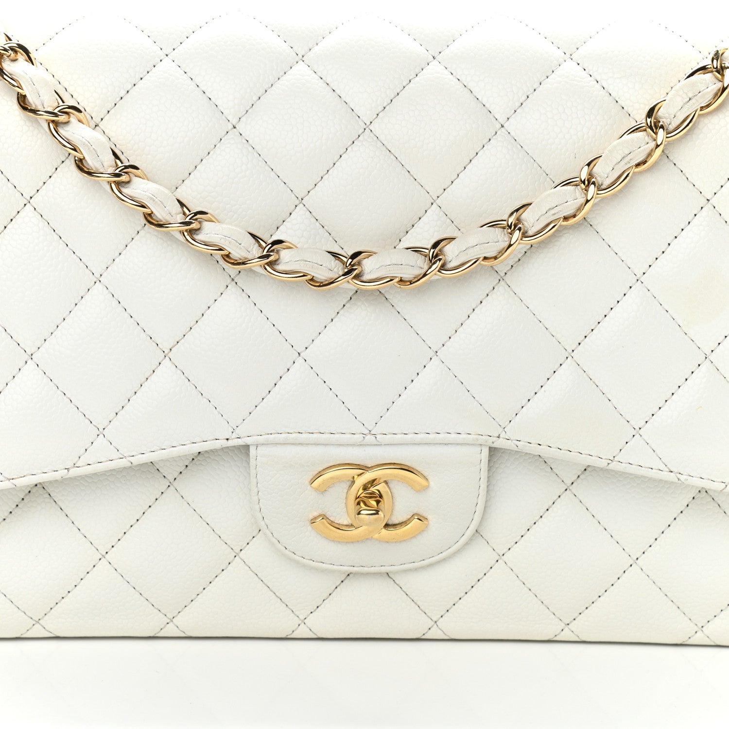 Chanel Caviar Quilted Jumbo Double Flap White 8 of 16
