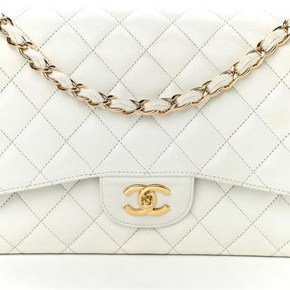 Chanel Caviar Quilted Jumbo Double Flap White 8 of 16