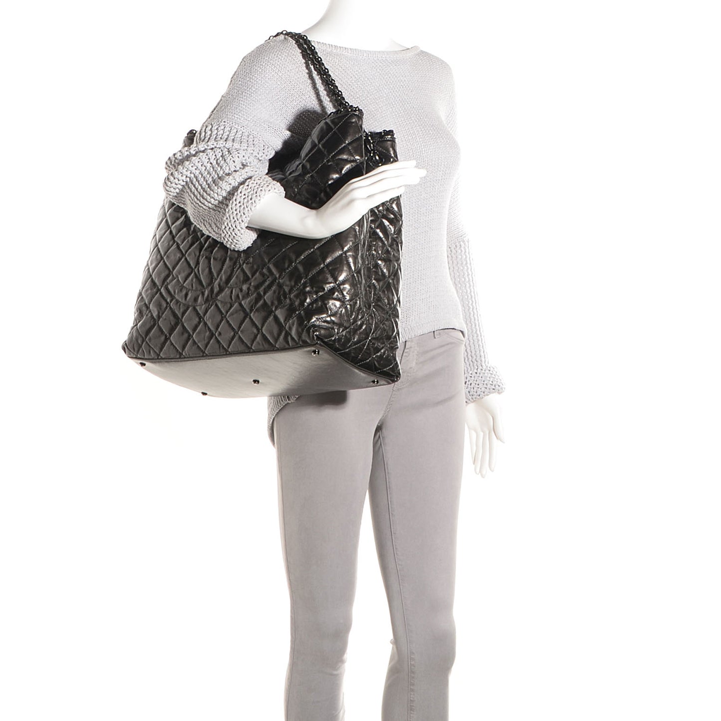 Calfskin Large Chain Me Tote Dark Grey Metallic