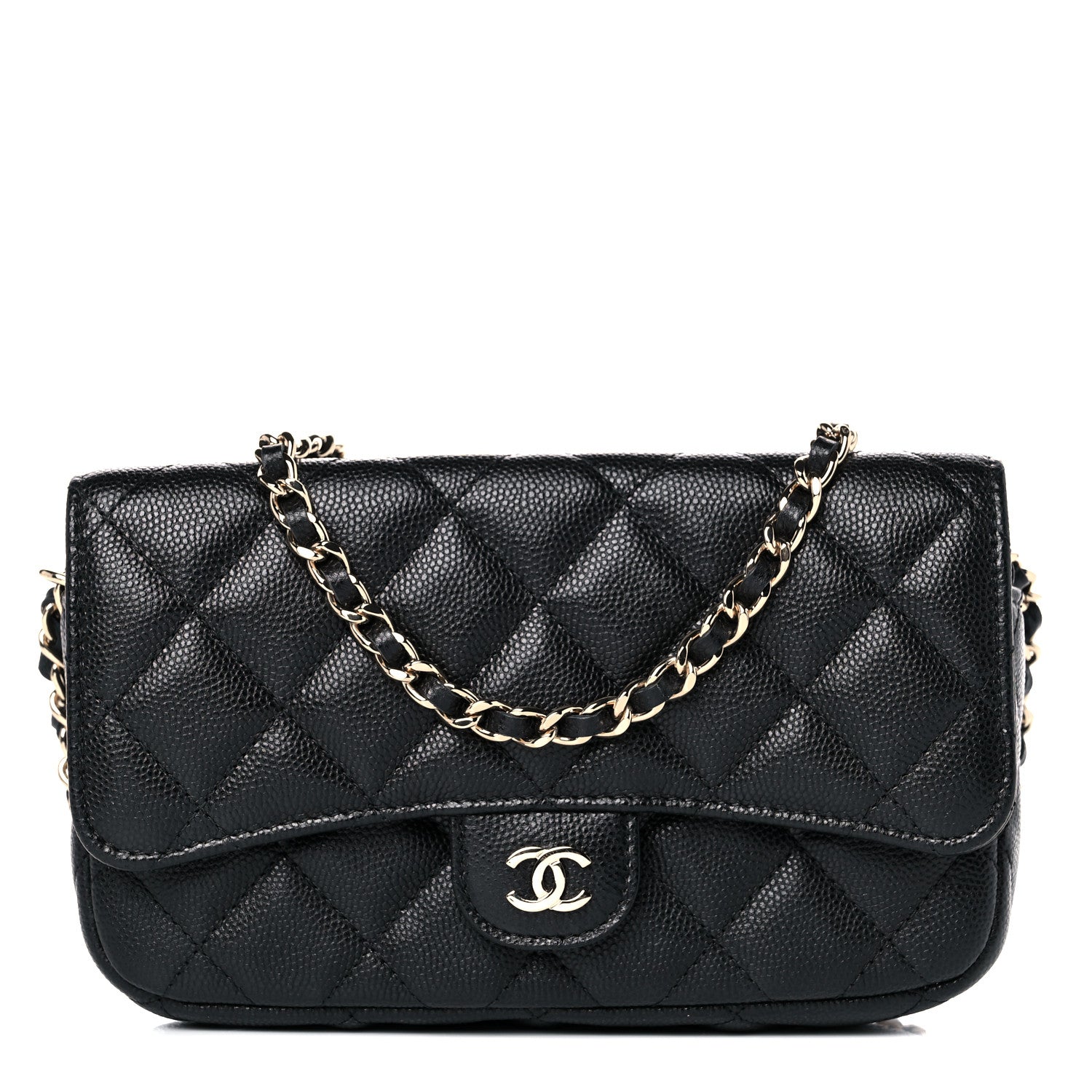Chanel Caviar Quilted Flap Phone Holder With Chain Black 1 of 12