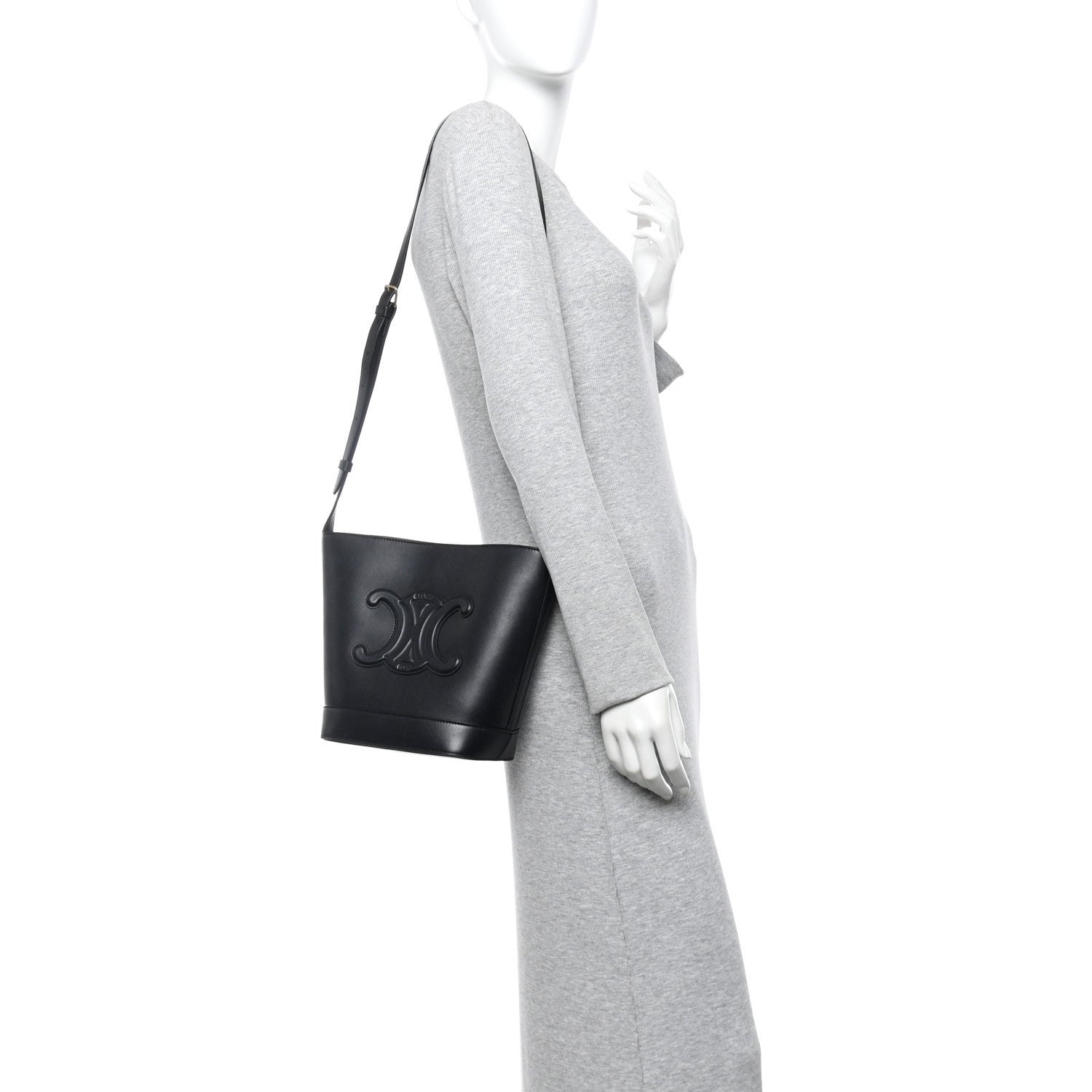 Celine Smooth Calfskin Small Cuir Triomphe Bucket Bag Black 2 of 14