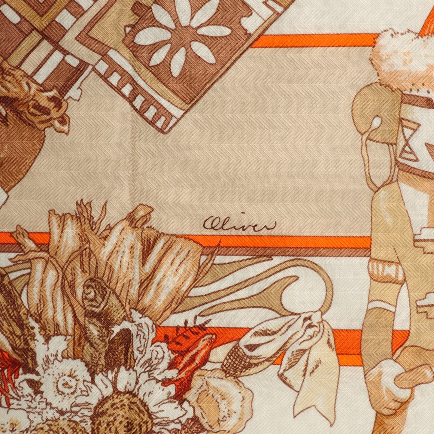 Cashmere Silk Kachinas Shawl 140 Orange Blanc Beige