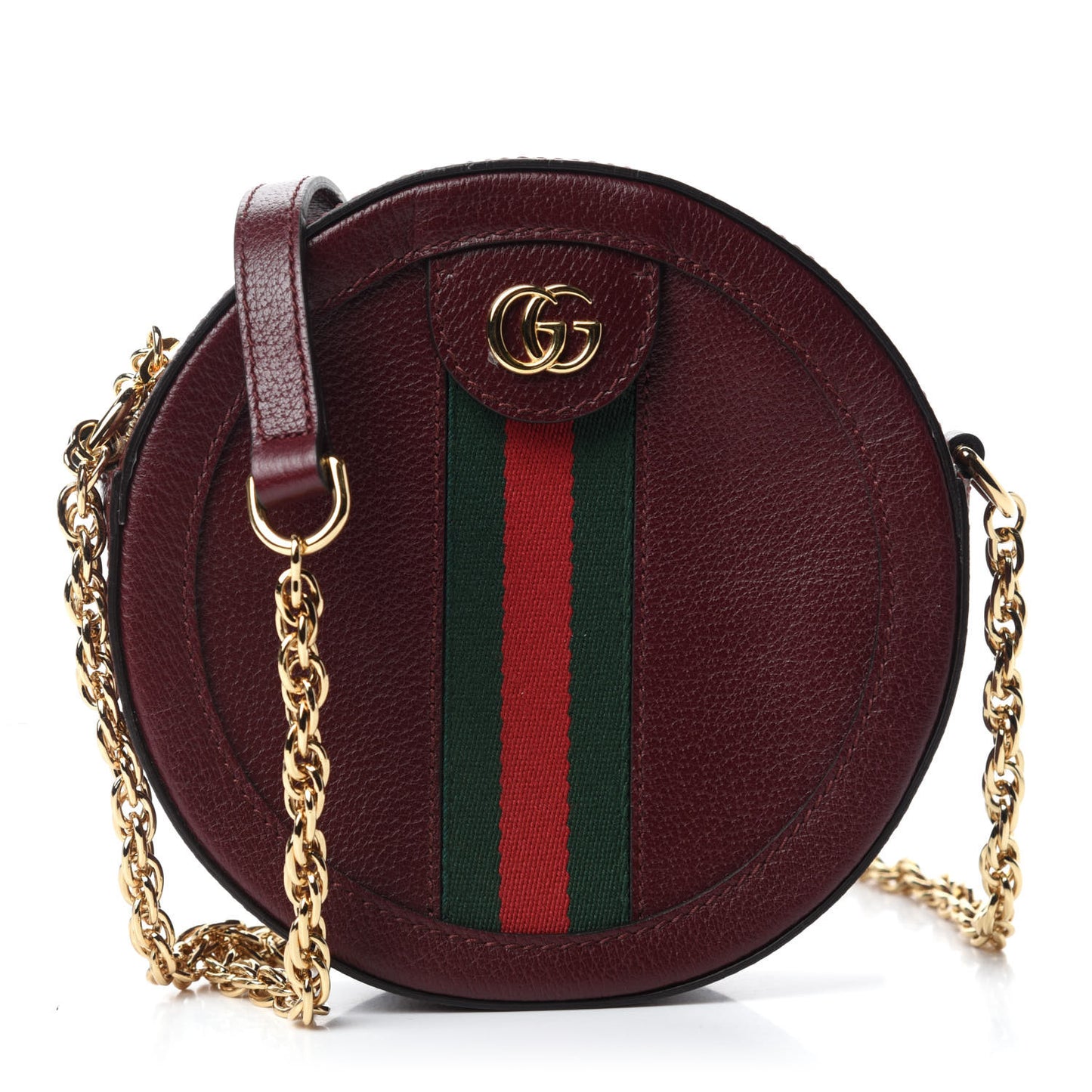 Soft Textured Calfskin Web Mini Ophidia Round Shoulder Bag Vintage Bordeaux