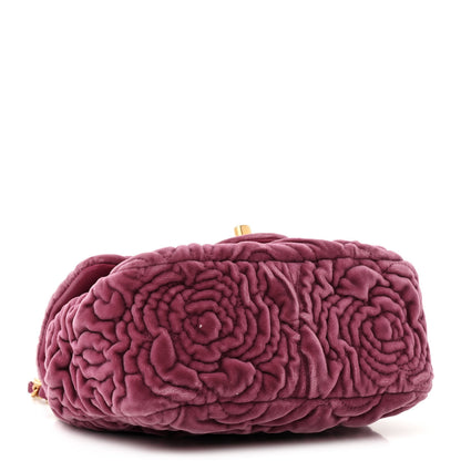 Chanel Velvet Camellia Embossed Mini Square Flap Pink 4 of 15