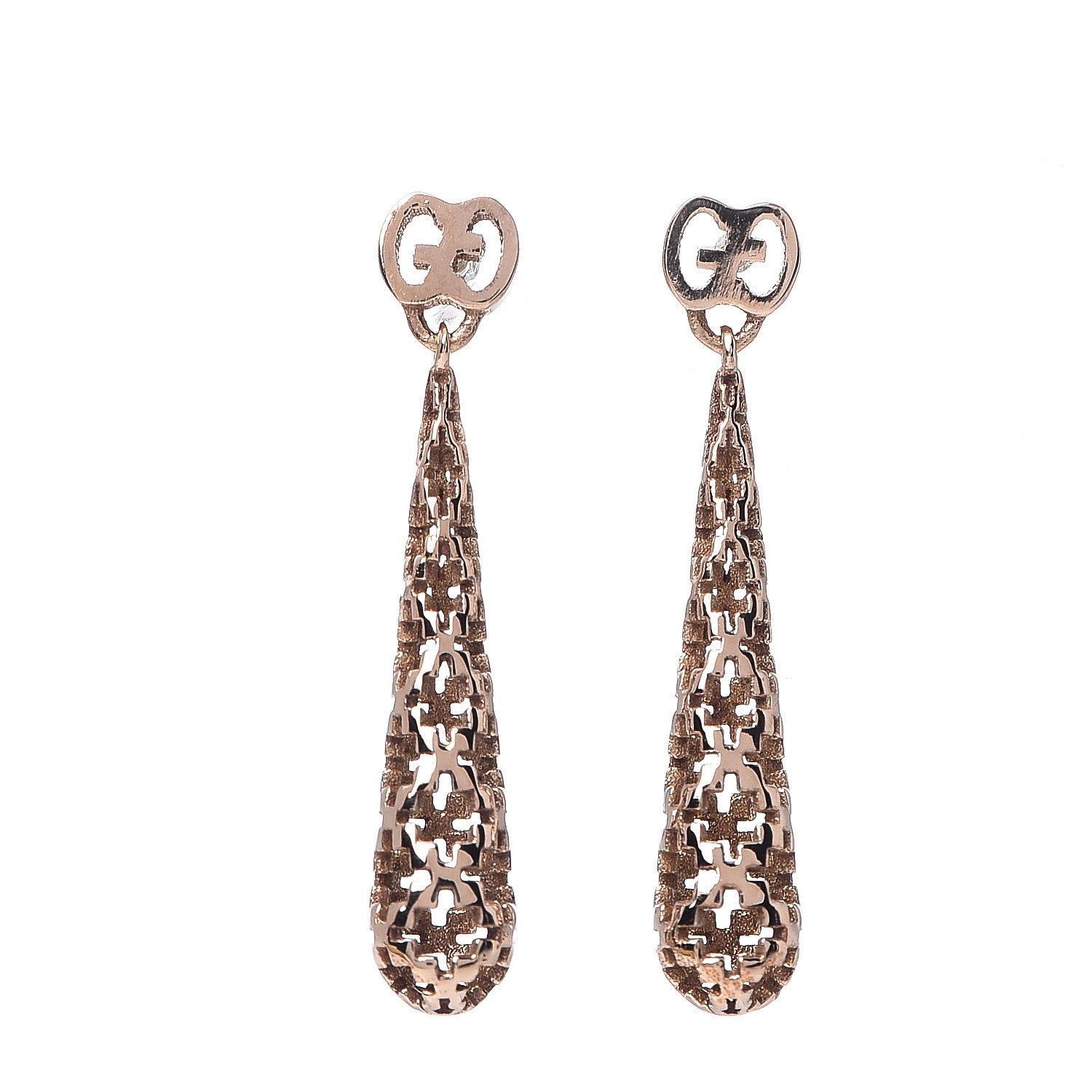 Gucci 18K Rose Gold Diamantissima GG Drop Earrings 1 of 4